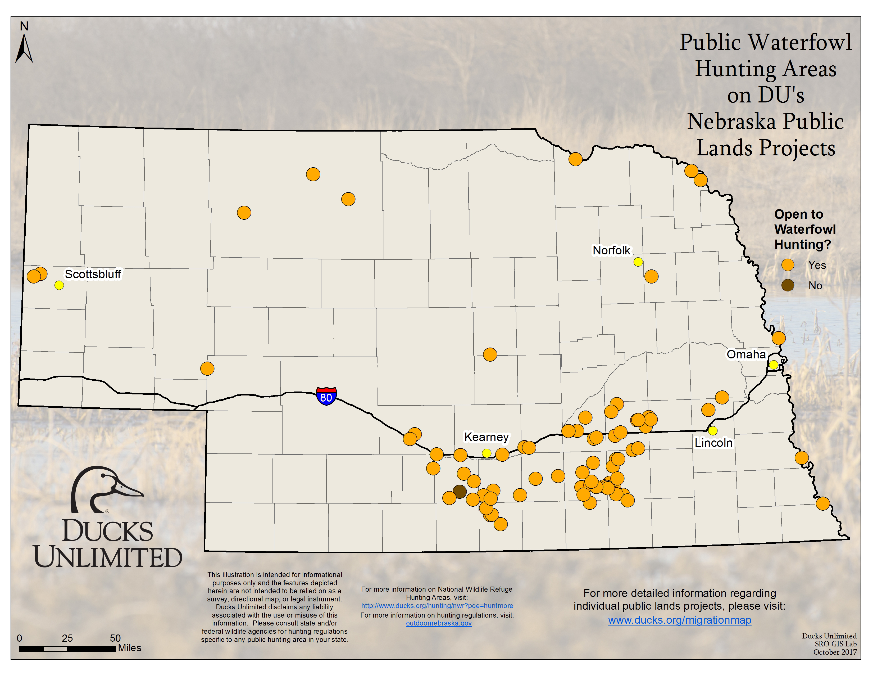 Nebraska Public Hunting Land Map Public Waterfowl Hunting Areas on DU Public Lands Projects