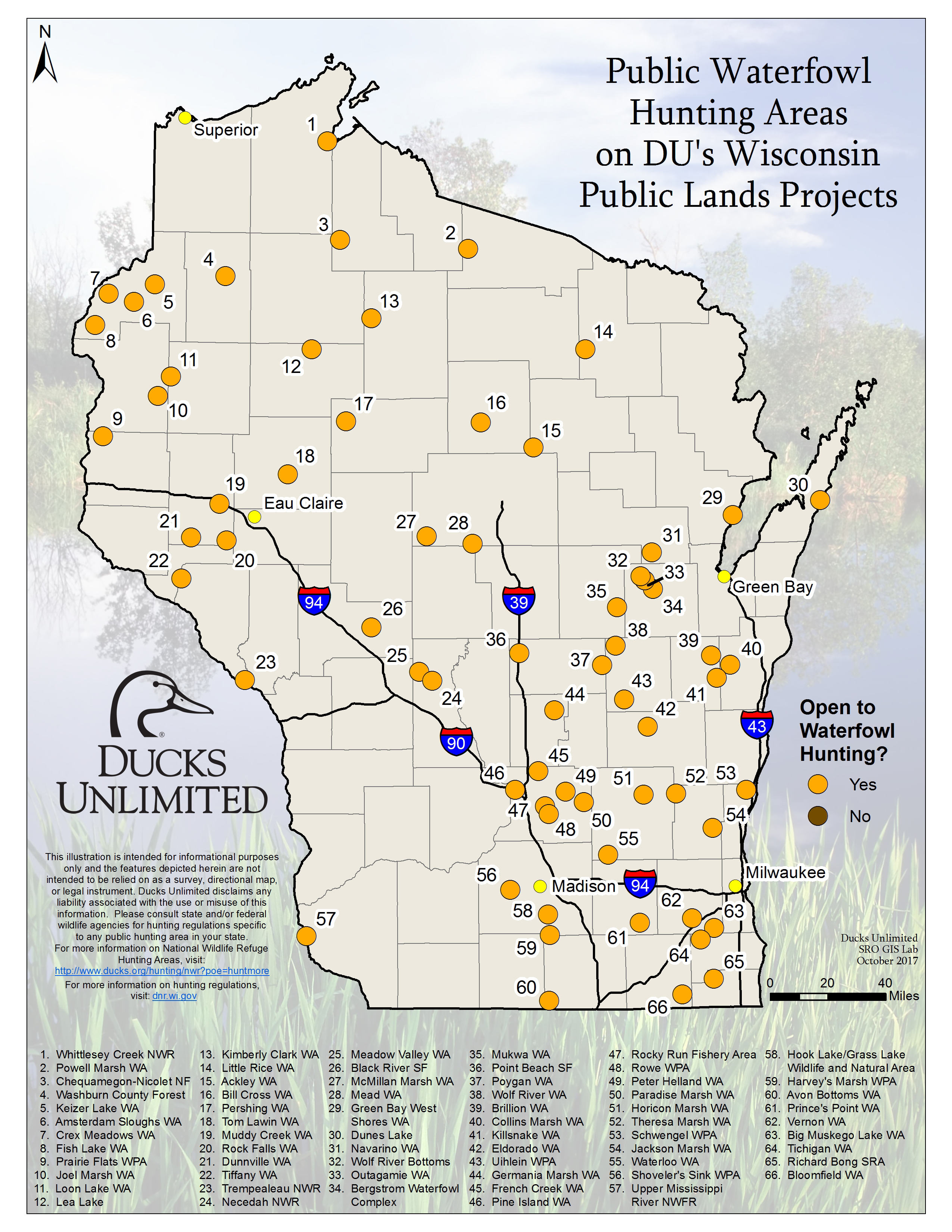 Wisconsin Public Land Map Public Waterfowl Hunting Areas On Du Public Lands Projects