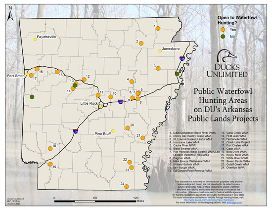 Public Waterfowl Hunting Areas on DU's Arkansas Land Projects