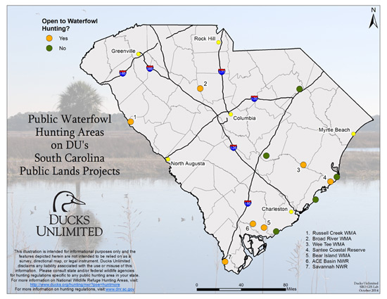 Public Waterfowl Hunting Areas on DU's South Carolina Land Projects